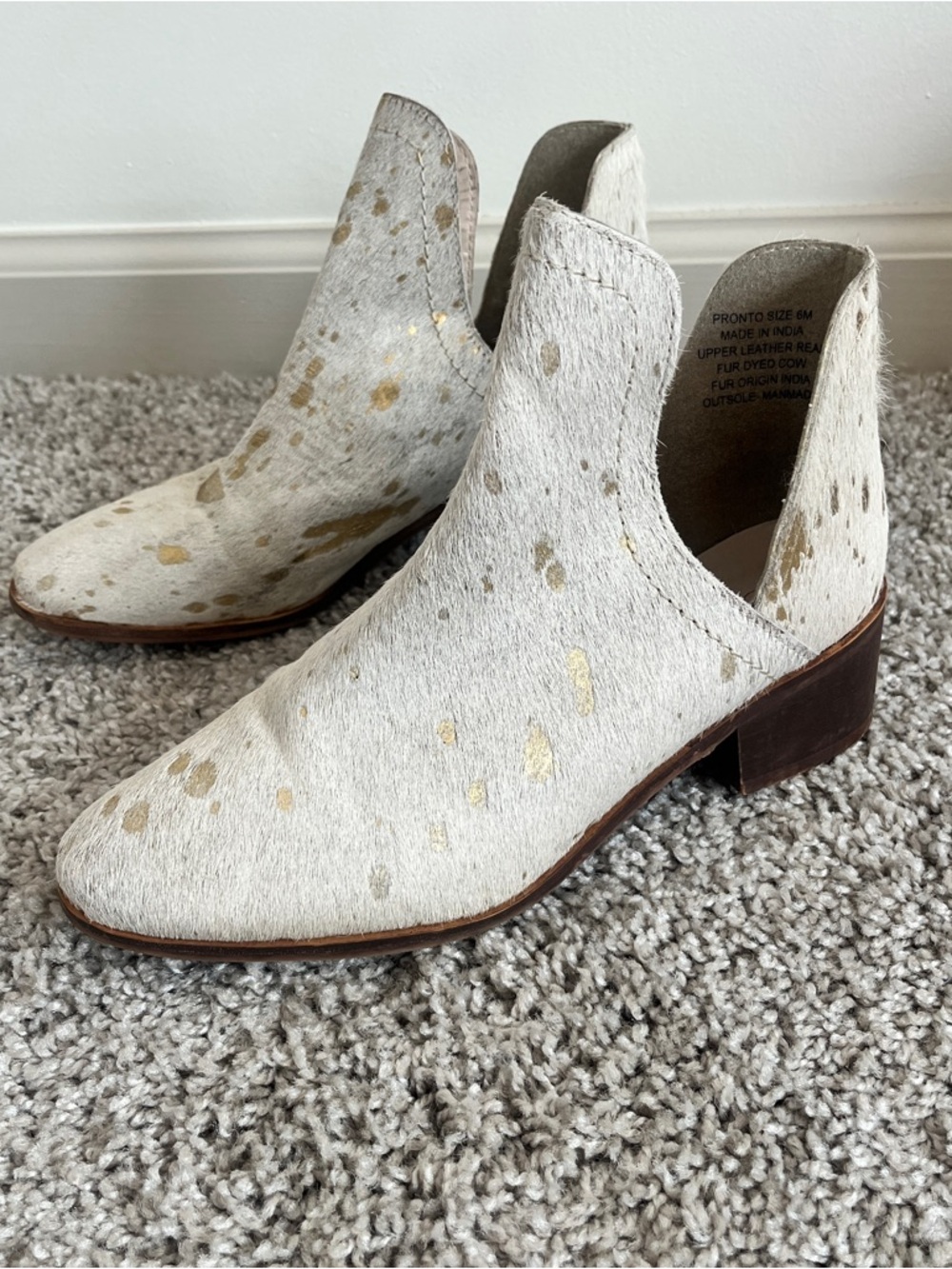 Coconuts by Matisse Cowhide Ankle Boots Gold Speckled Haircalf Size‎ 6 Western